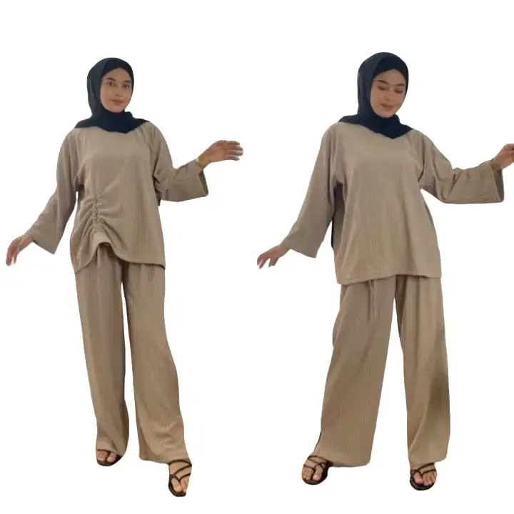 ZIVA KRUTY ONE SET RAJUT OVERSIZE JUMBO LENGAN PANJANG Atasan Baju Celana Kulot Serut Wanita  Setelan Muslim  Dewasa Bawahan Airflow Crinkle 0
