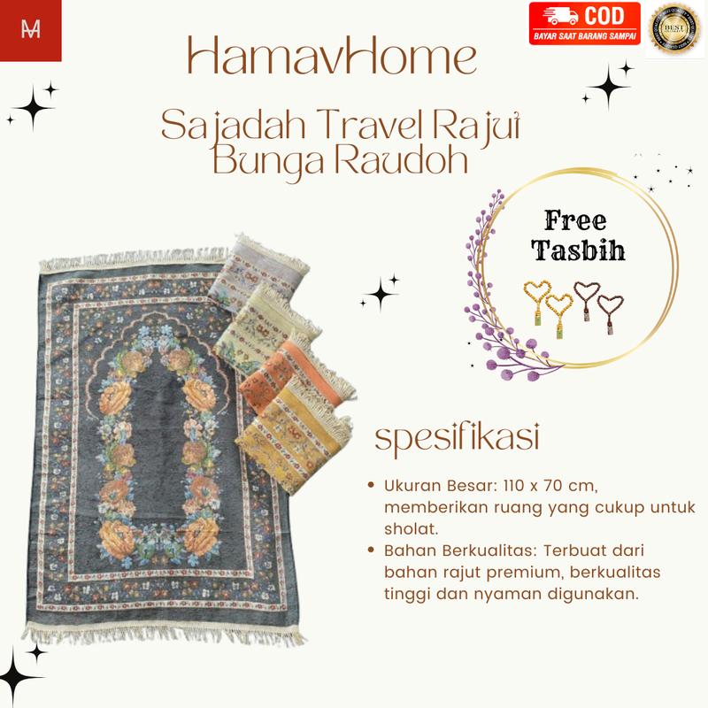 Sajadah turkey rajut motif bunga raudhoh, ukuran 110x70 cm, sajadah travel premium murah 1