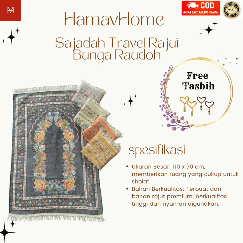 Sajadah turkey rajut motif bunga raudhoh, ukuran 110x70 cm, sajadah travel premium murah 0
