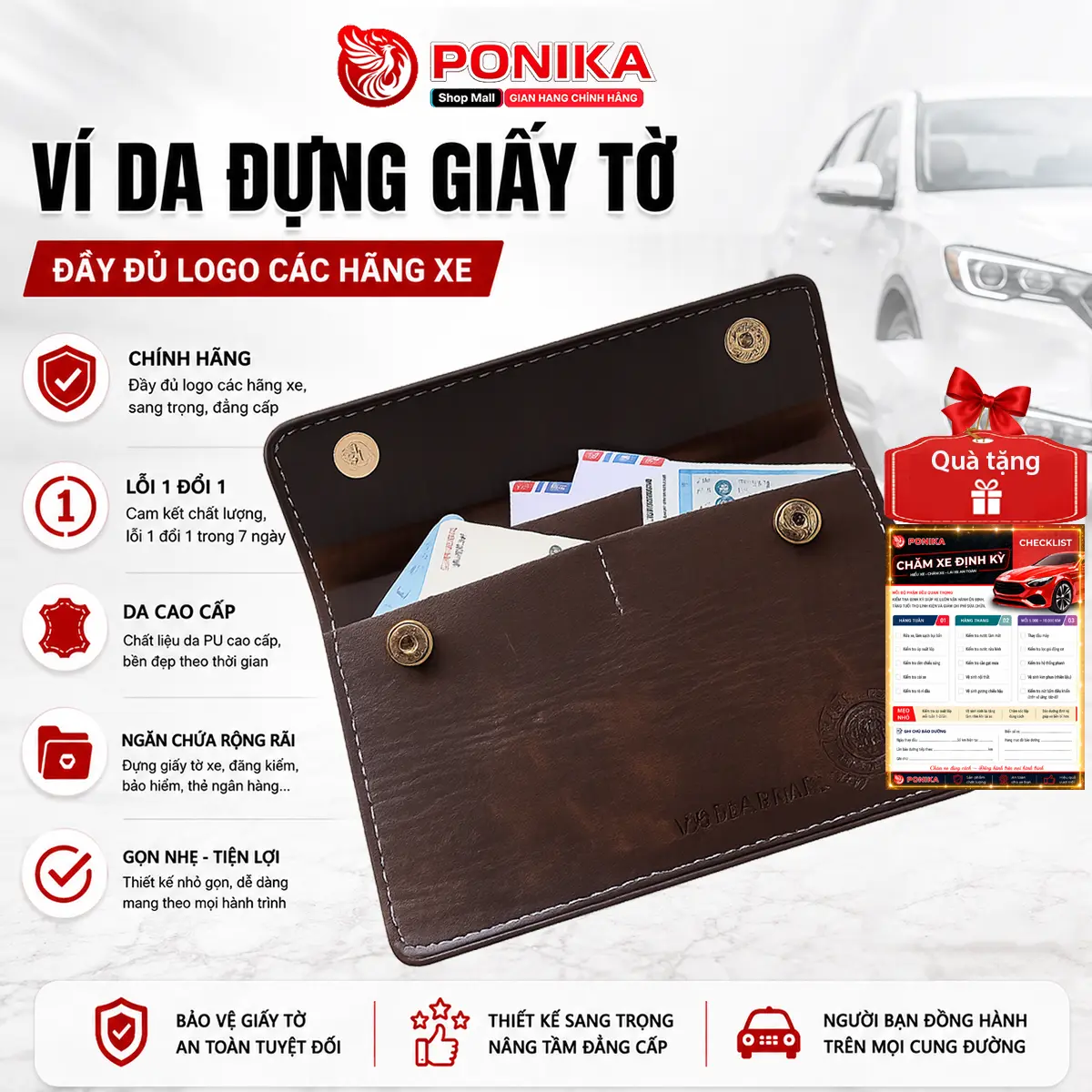 Ví Da Đăng Kiểm - Đựng Giấy Tờ Xe - Da PU Cao Cấp