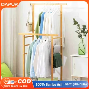 [DH]Gantungan baju bambu gantungan vertikal kamar tidur rak mantel multifungsi dengan roda universal braket vertikal untuk menggantung pakaian rumah sederhana rak baju lemari hanger