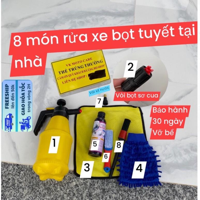  8 Đổi bình trắng thành bình vàng  Bình tạo bọt kèm 2 vòi  xịt nước và vòi bọt sơ cua+ 1 khăn+ 1 xà bông bọt tuyết +1 bao tay +  1 cọ + 1 bàn chải Rửa Xe Phụ Kiện Lau Xe x abong binh  xit bottuyet  tỉ lệ pha 1:50  
