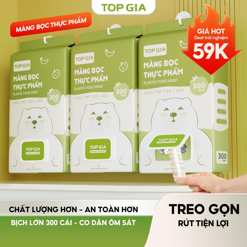 (BỊCH LỚN - SIÊU CO DÃN 38CM) Túi Màng Bọc Thực Phẩm Treo Tường Dạng Rút TopGia An Toàn Tiện Lợi, Có Chun Co Dãn Siêu Dai (Bịch 300 Cái) Chất Liệu PE Dày Bền Chống Bay Mùi MangBocThucPhamCoGian (MBTP)