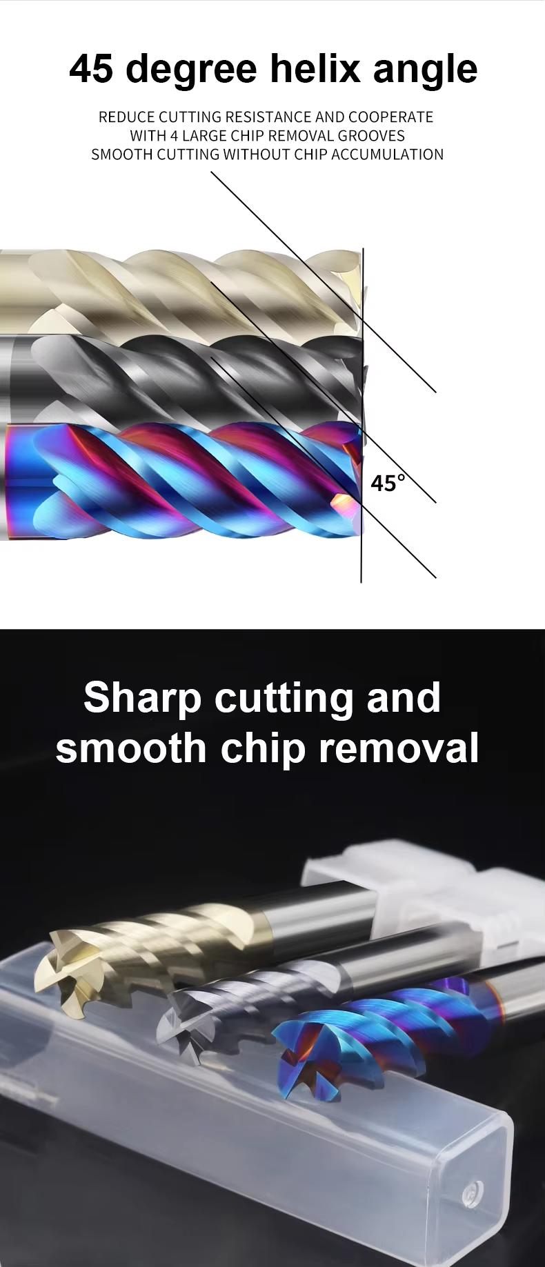 Product Introduction of 55HRC 4 Flutes Full Sizes Tungsten Carbide Flat End Mills 2