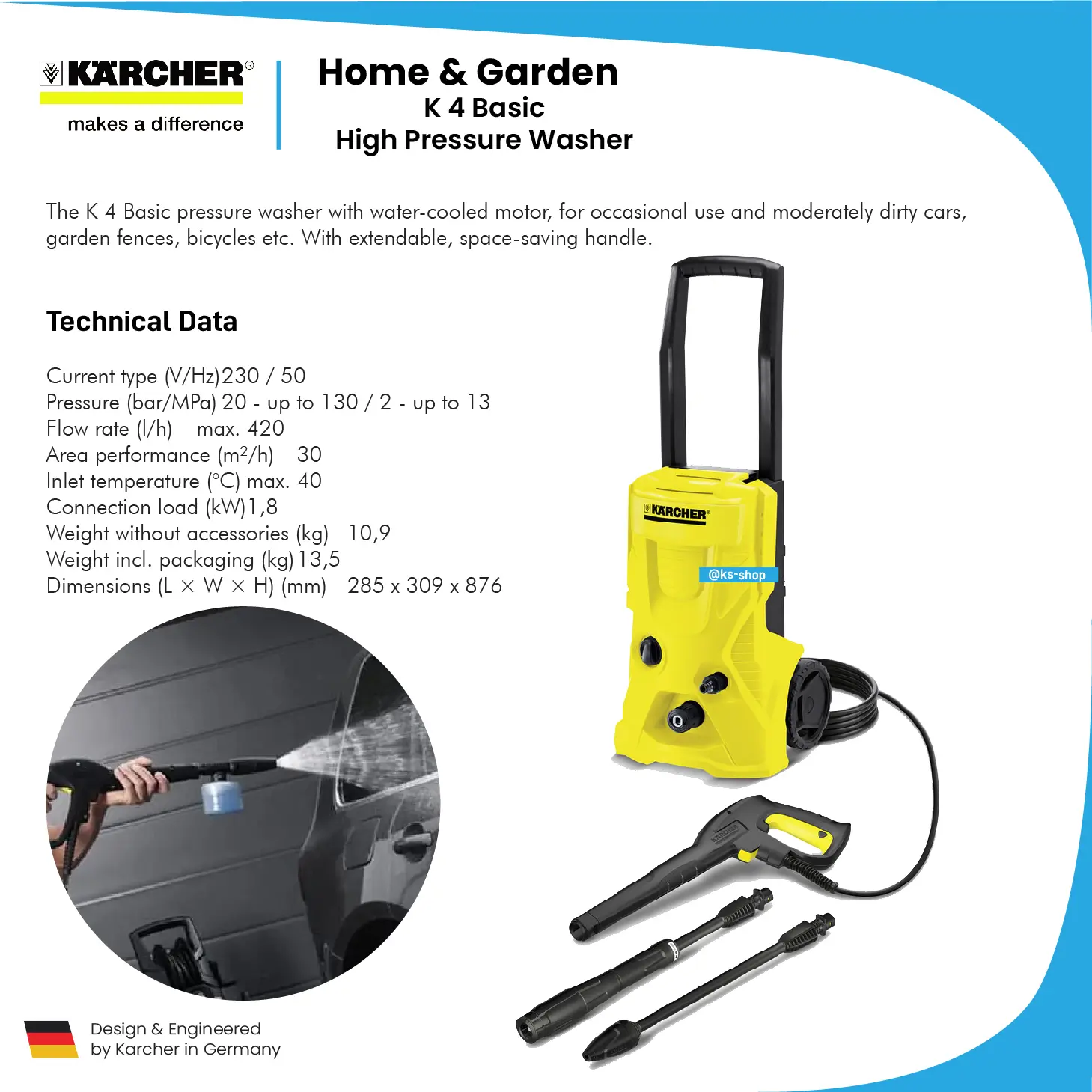 Karcher K4 Basic Atau Pressure washer K 4 Comfort Premium 130 Bar Mesin Cuci Tekanan gun: G 180 Q