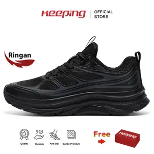 Keeping Sepatu Sneakers Pria Hitam Polos Sepatu Sekolah Running Ringan 2026 Sepatu Olahraga Cowok Sepatu Jogging Sport KSL312