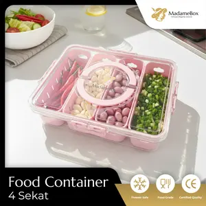 Kotak makan penyimpanan wadah kulkas bumbu dapur kedap Udara anti tumpah 4 sekat ada penutup plastik PET PP PINK Madamebox MP1004 Buah Kitchenware Kotak makan penyimpanan wadah kulkas bumbu dapur kedap Udara anti tumpah 4 sekat ada penutup plastik PET PP PINK Madamebox MP1004 Buah Kitchenware