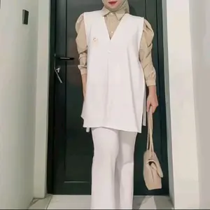 Rompi Casual Polos Kancing Depan / Atasan Wanita Remaja  Tanpa Lengan LOOk Muslim Dewasa Formal Shakila