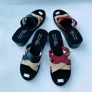 SANDAL WEDGES WANITA MOTIF KOMBINASI TERBARU Hitam