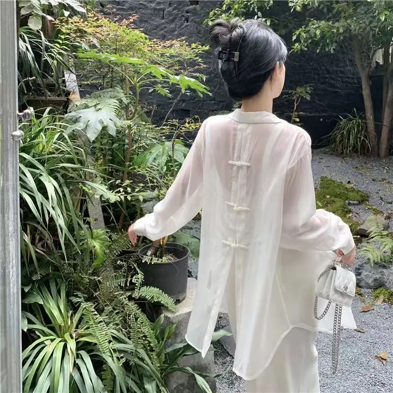 Áo Sơ Mi Chống Nắng, Phong Cách Mùa Hè, Dành Cho Nữ, Thiết Kế Thắt Nơ Lưng Mềm Mại, Thích Hợp Cho Kỳ Nghỉ Bờ Biển Trang Phục 2024 Top Shirt Cổ Tròn 1