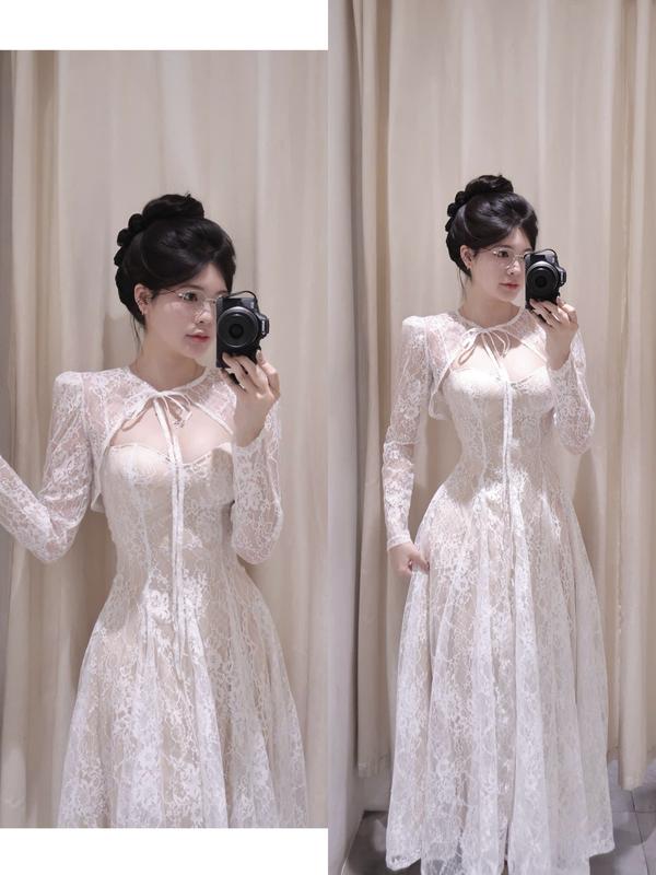  Motphimshop Đầm Maxi Ren 2 Lớp 2 Dây Sang Chảnh SERAPHIM DRESS Tay Ngắn Chất Liệu Ren Mềm Mại Phù Hợp Cho Hoạt Động Hàng Ngày 
