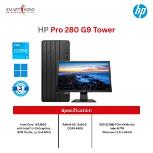 SMARTINDO - HP Pro 280 G9 Tower Maverick AJ8J1AT i3-12100 8GB 512GB 11P 333