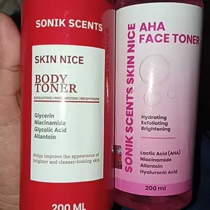 [PAKET HEMAT] Glowing Set Head To Toe - Skin Nice Body Toner Merah 200 ML  + Face Toner Pink 200 ML