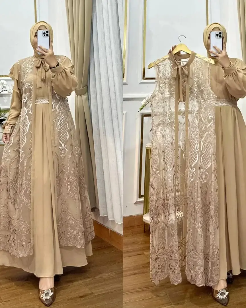 New Gamis Dlovely Model Terbaru Pesta Dress Wanita Mewah Elegan Baju Gamis Ceruty Mix Brukat Mewah