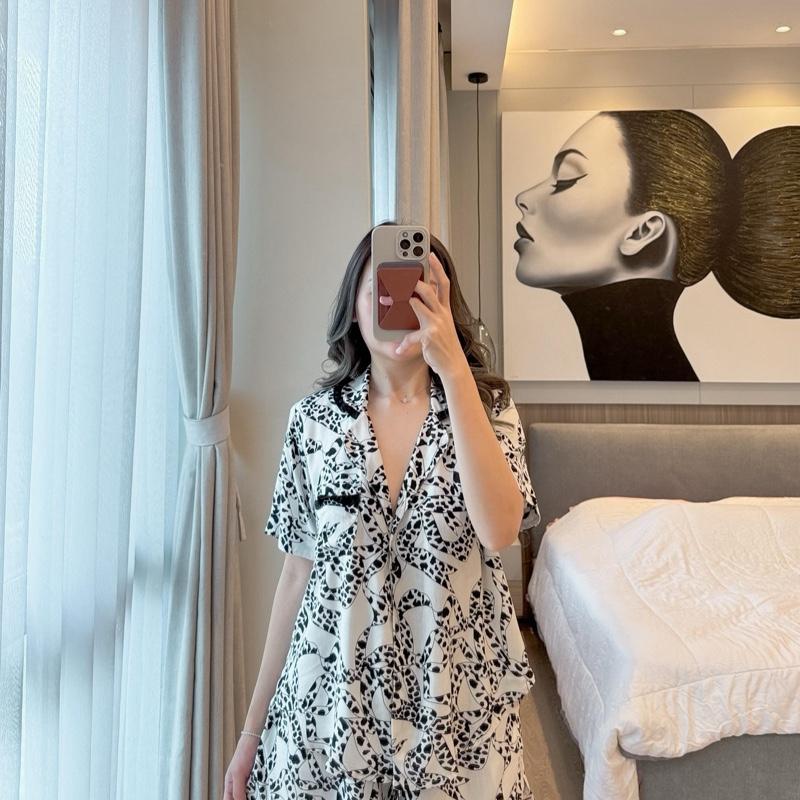 Piyama motif pita panjang black white bahan rayon 5