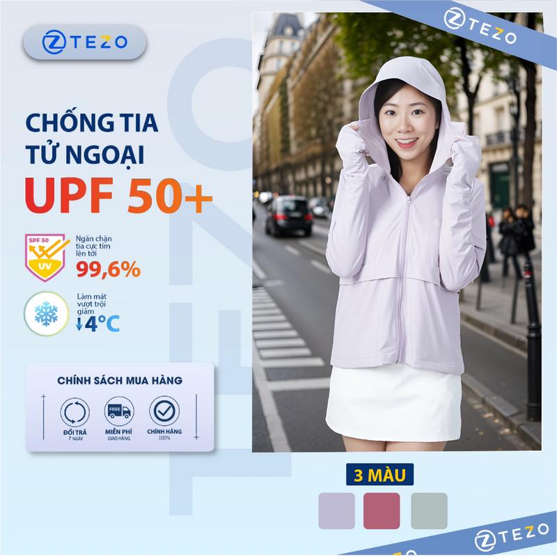 Áo chống nắng nữ TEZO, áo khoác nắng 2 lớp SunZee công nghệ sợi lạnh ICE TEXT chống tia UV vượt trội, thiết kế lót lưới thông hơi mềm mịn, mát lạnh 25ACNT009