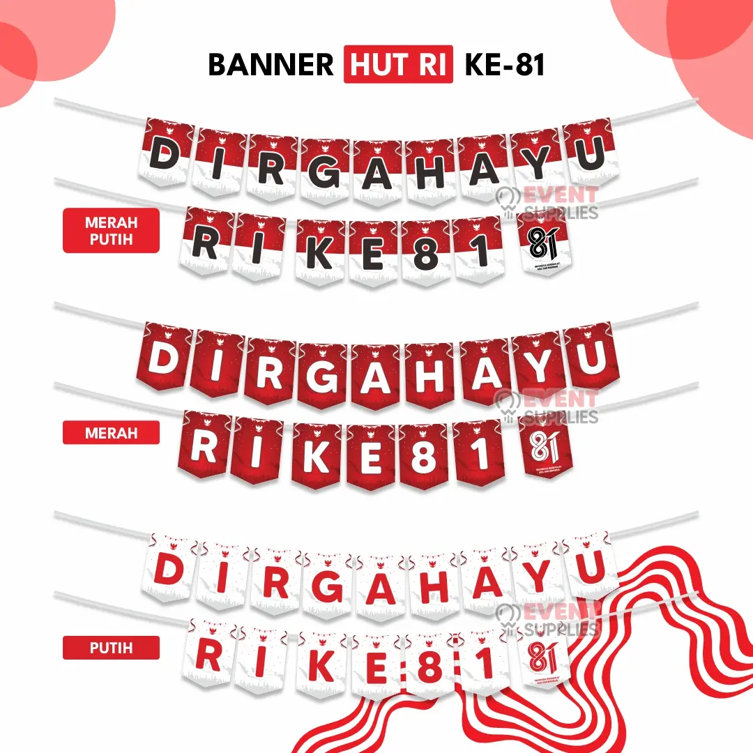 Banner Kertas HUT RI Kemerdekaan / Dirgahayu Indonesia Bunting Flag Waterproof Dekorasi 17 Agustusan