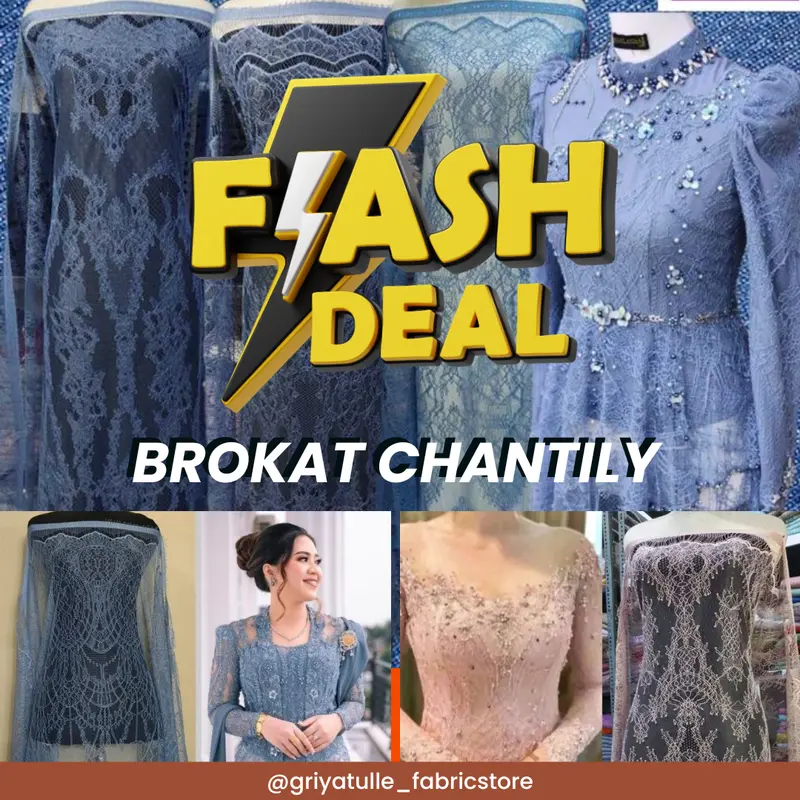 (ORIGINAL) Kain Brokat Chantily - Rekomendasi untuk Baju Kebaya Modern - Cukup Buat 1 baju Long dress Lengan Panjang - Arahan Baju Kebaya Wisuda, Kondangan, Bridesmade dll kain 1