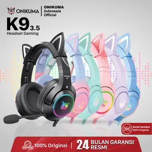 ONIKUMA K9 Headset Gaming Elite Stereo 50mm Speaker- HEDSET KABEL AUDIO JACK 32ohm Impedansi 116db Sensitivitas 20Hz-20KHz Frekuensi Range Desain Telinga Kucing RGB LED Kabel 2.2m Garansi 24 Bulan Original Spesial Bass