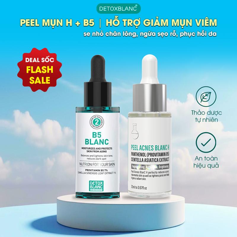  Combo Trị Mụn Và Giảm Thâm : Serum Peel Acnes Blanc H 20ml + Serum B5 Blanc 7% Hỗ Trợ Giảm Mụn Ẩn Mụn Đầu Đen Mụn Li Ti Hỗ Trợ Giảm Viêm Giảm Thâm,Hỗ Trợ Làm Sáng Da 