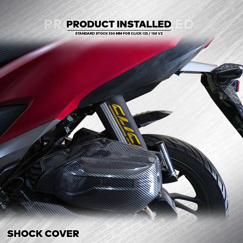 Product Introduction of CLICK V2 SHOCK COVER 1PC WITH REFLECTORIZE LINING GOLD / SILVER / RED / BLUE / ORANGE / PINK WATERPROOF 330MM STANDARD REAR SHOCK ABSORBER PROTECTOR FOR HONDA CLICK 125i / 150i V2 MOTORCYCLE 14