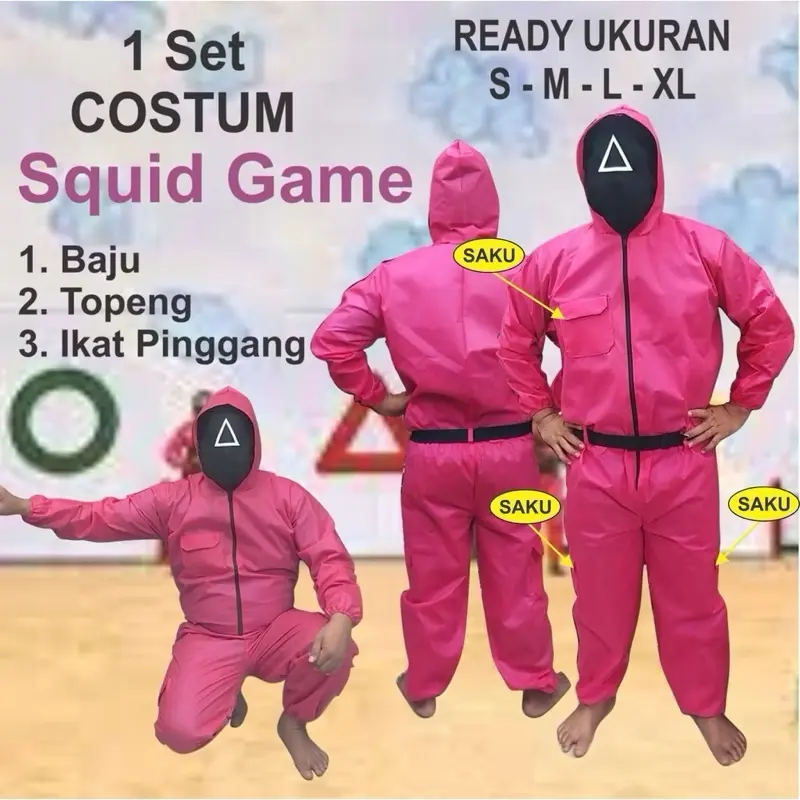 Kostum Penjaga Squid Game Set Lengkap dengan Topeng dan Sabuk - Fashion