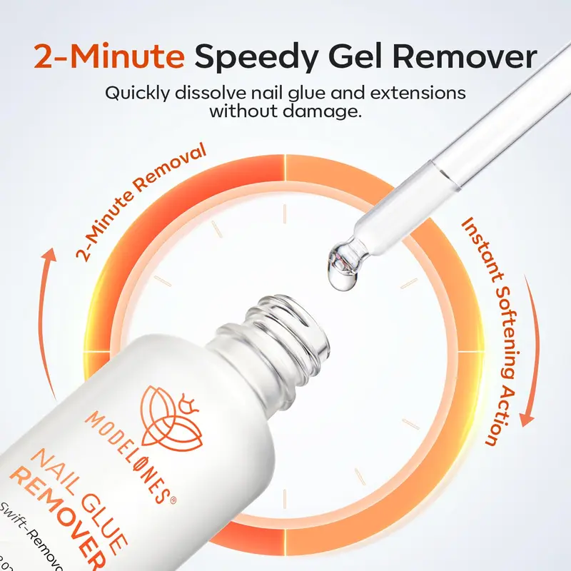 Modelones Nail Glue Remover for Press On Nails, 60 ML Press On Nails Remover for Nails Press Ons Nail Tips Acrylic Nails, Nail Polish Remover with Crystal Stick 3