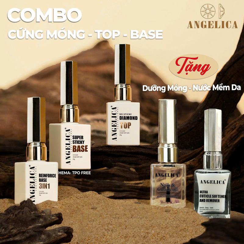  ANGELICA Base - Top Bản Nâng Cấp Chính Hãng ANGELICA Chai 20g & 15ml Gel Cường Lực Siêu Bóng Siêu Bền Nail Phụ kiện Ngành Nail Nữ Women Đánail Sơn móng gel Base Top chính hãng 