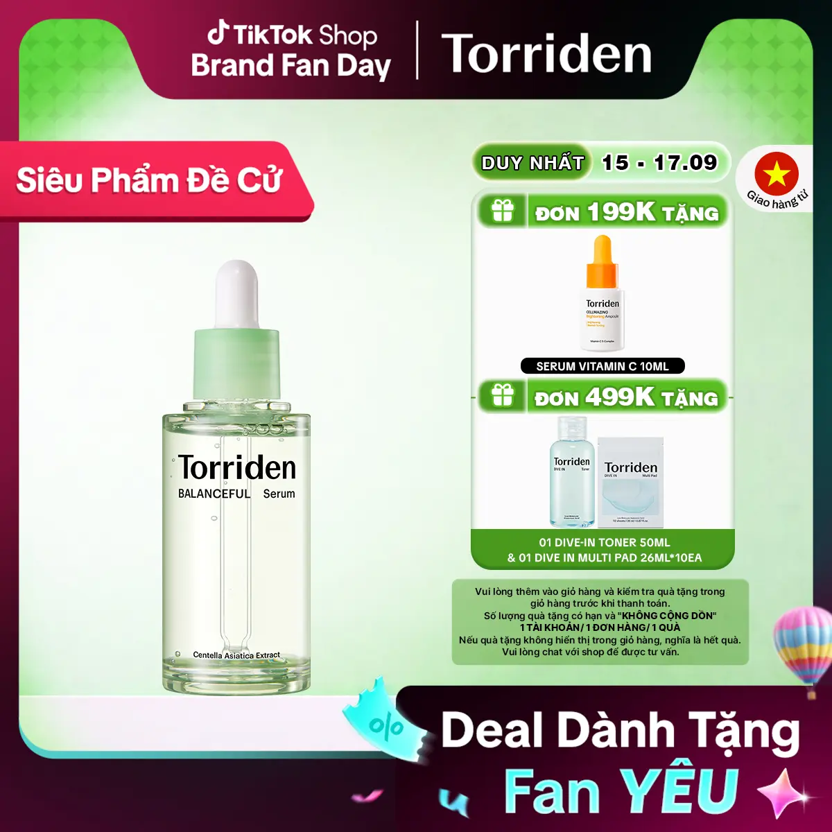 Serum rau má 5D Cica phức hợp HA dưỡng ẩm làm dịu thích hợp da dầu hỗn hợp nhạy cảm Torriden BALANCE Serum 50ml [*]