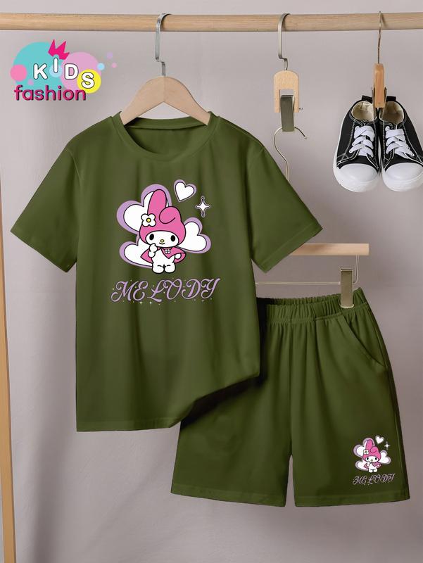 Setelan Anak Laki-laki / Perempuan dan Celana Pendek Ukuran 3-10thn Motif Melo Love Fashion 4