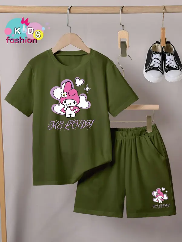Setelan Anak Laki-laki / Perempuan dan Celana Pendek Ukuran 3-10thn Motif Melo Love Fashion 4