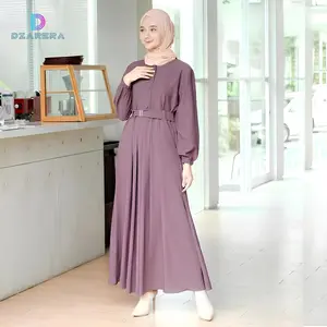 Gamis Monna Belt Maxi Dress Ity Crepe Syari Remaja Dewasa Model Simpel
