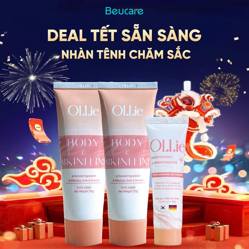  DEAL HỜI LIVE  - KTL021 COMBO 2 OLLIE Kem Tẩy Lông Body Nam Nữ Hỗ Trợ Tẩy Lông Nhanh Chóng Kèm 1 OLLIE Gel Dưỡng Giúp Da Mềm Mịn Giảm Thiểu Lông Mọc Lại Tặng 2 Que Gạt 