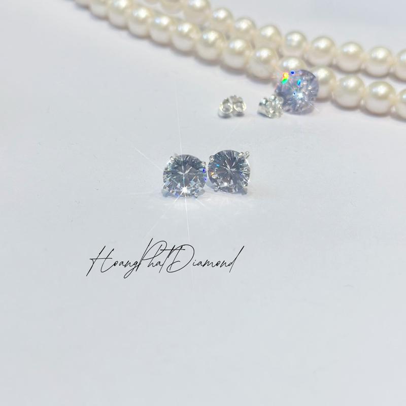 [ Hoàng Phát LIVE ] Phụ Kiện Bông Tai Bạc Ý 925 Một Hột 8li To Nam Mỹ Chui Đẩy Thời Trang Nam Nữ (B010) KHÔNG XI KIM