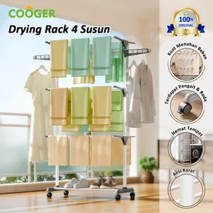 COOGER Rak Jemuran Baju Stainless Steel Rak Jemuran Handuk 4 Susun