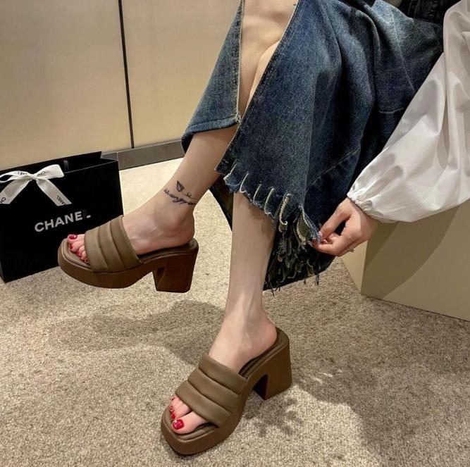 Product Introduction of Dép Cao Gót, Thời Trang, Mũi Vuông, Gót Vuông, Dành Cho Nữ, Dép Đế Xuồng Mùa Hè DéP GiàY Shoes Sandal Cao Su Đồng Nhung 10