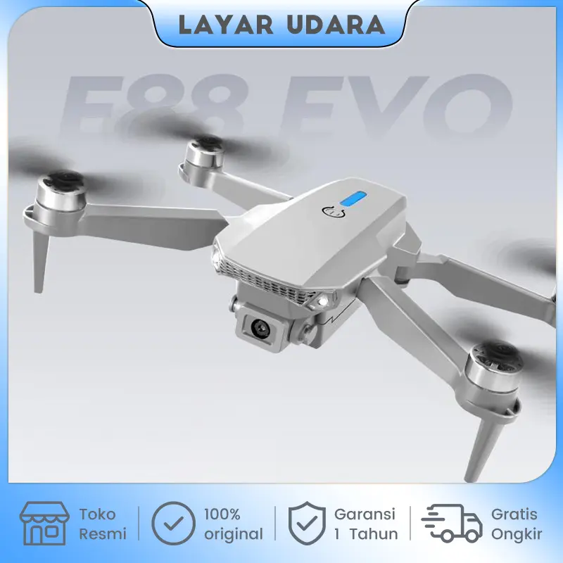 LAYAR UDARA Drone E88 cocok untuk pemula dan mereka yang baru mengenal produk ini. Drone ini dilengkapi dengan garansi resmi selama satu tahun.