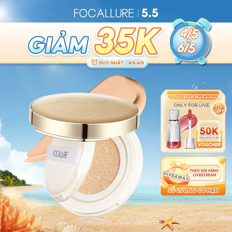 Focallure GoldenAge Poreless BB Cushion Hỗ trợ lớp nền mịn lì và hỗ trợ lâu trôi thấm nướ