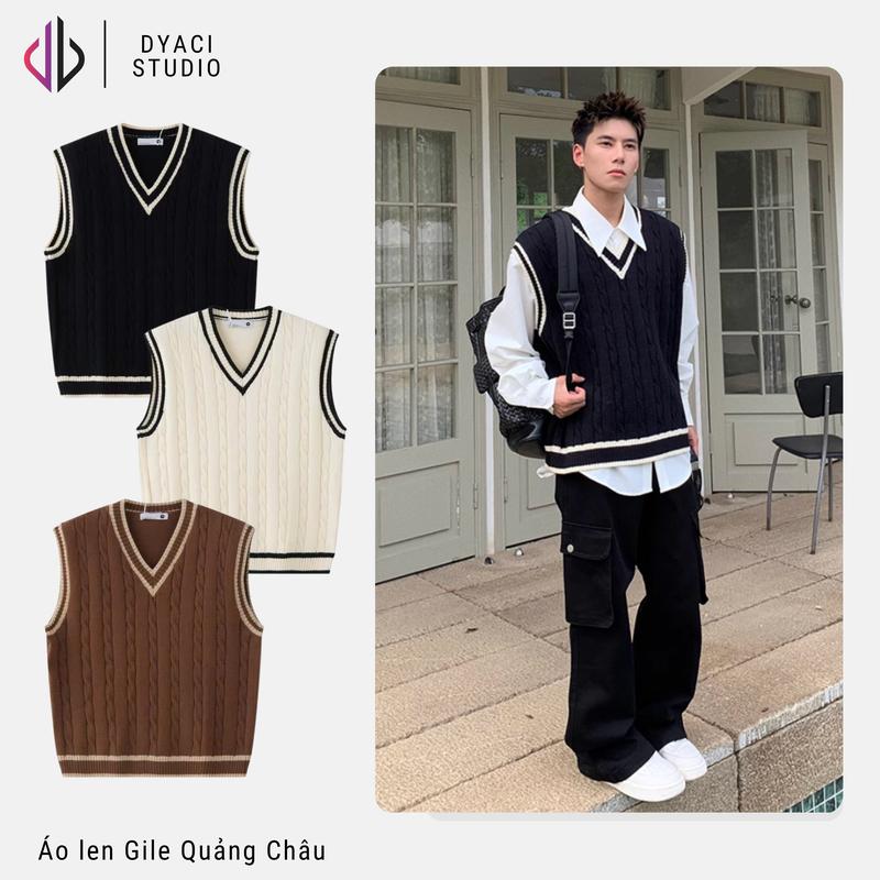 Dyaci Áo Len Gile Nam Quảng Châu Sweater Unisex Cổ Tim Chữ V Chất Len Đẹp Kiểu Dáng Hàn Quốc DYACI AL97