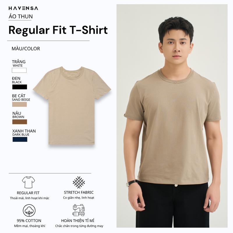 Áo Thun Trơn Form Regular Fit Vừa Vặn, Áo Phông Nam Haven's Chất Cotton Co Dãn Thoáng Mát Mặc Hàng Ngày