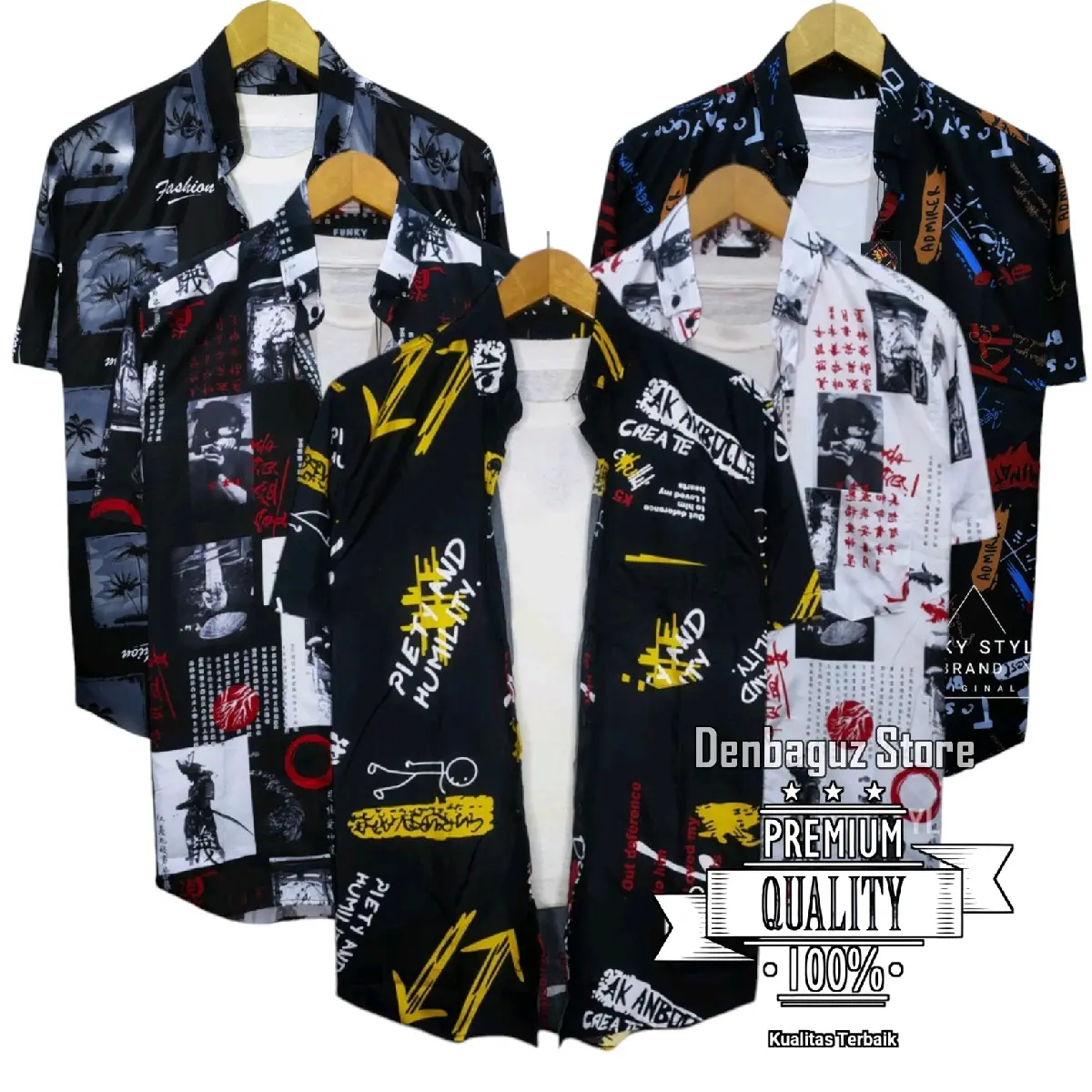 Kemeja Distro Dewasa Unisex Lengan Pendek Kemeja Motif Abstrak