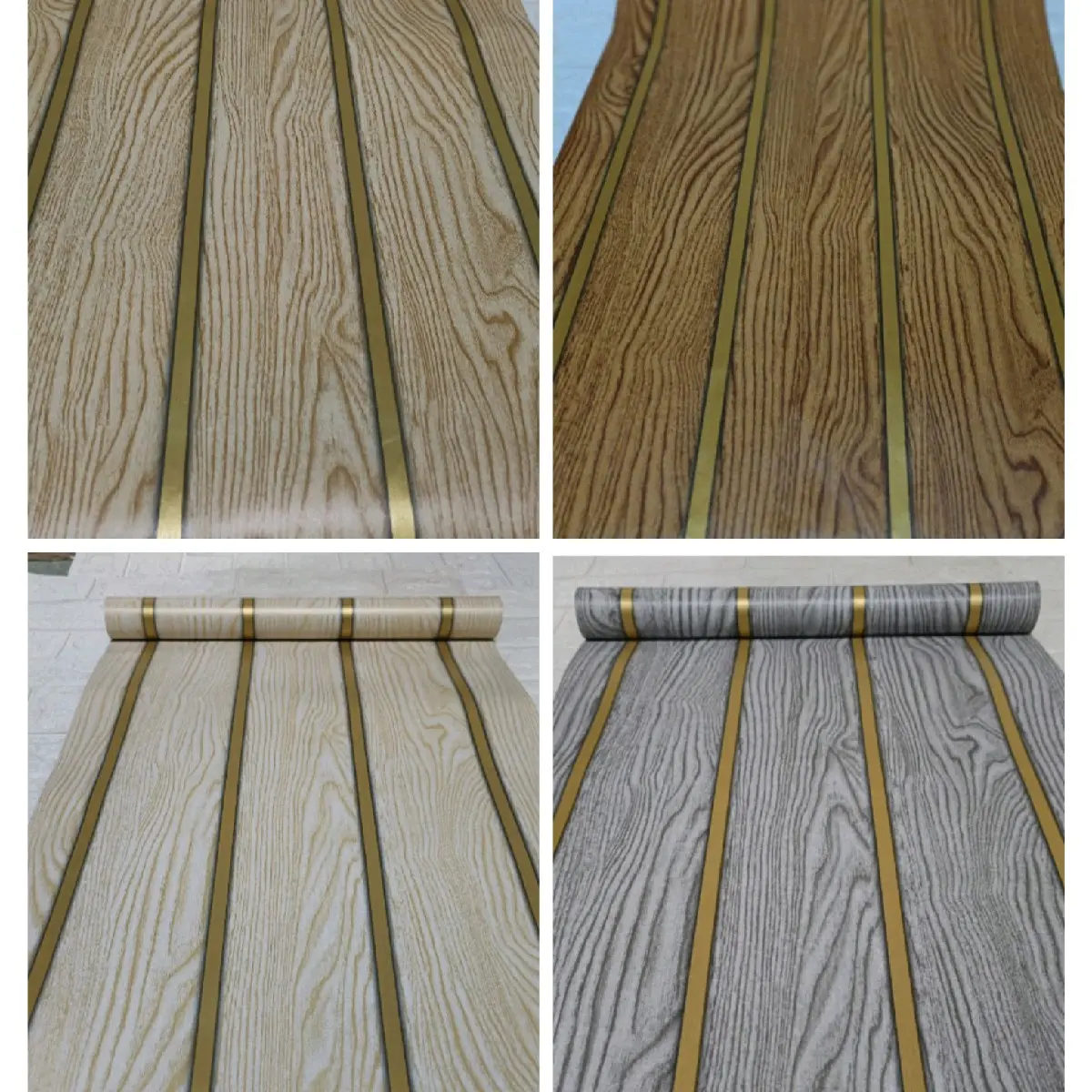 NEW Wallpaper Sticker Dinding Kayu Garis Emas Gold Abu Coklat krem pernis Dekorasi Ruangan Ruang Tamu Kamar Tidur furniture DLL Elegan Mewah Terjangkau motif
