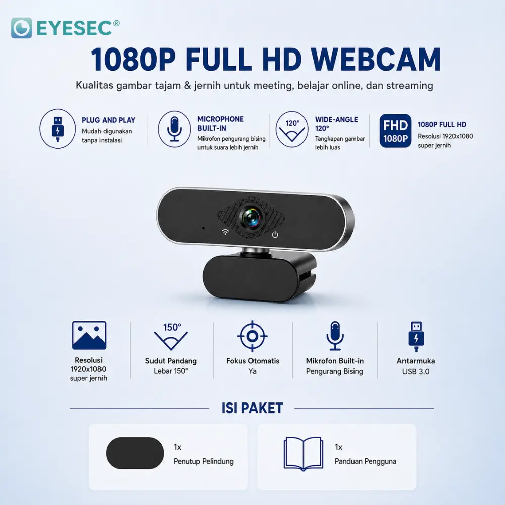 Webcam Laptop 1080P USB Kamera PC 4K Full HD With Mic Live Streaming Untuk Zoom Google Meeting Camera Laptop 1920x1080 Super Jernih 360 Derajat Rotatable