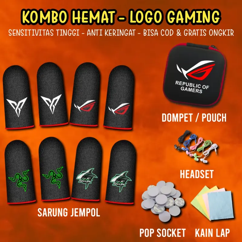 LOGO GAMING - SARUNG JEMPOL TANGAN JARI GAMER ROG RAZZRE BLACKSHARK ANTI BASAH LICIN PADA LAYAR HP 0