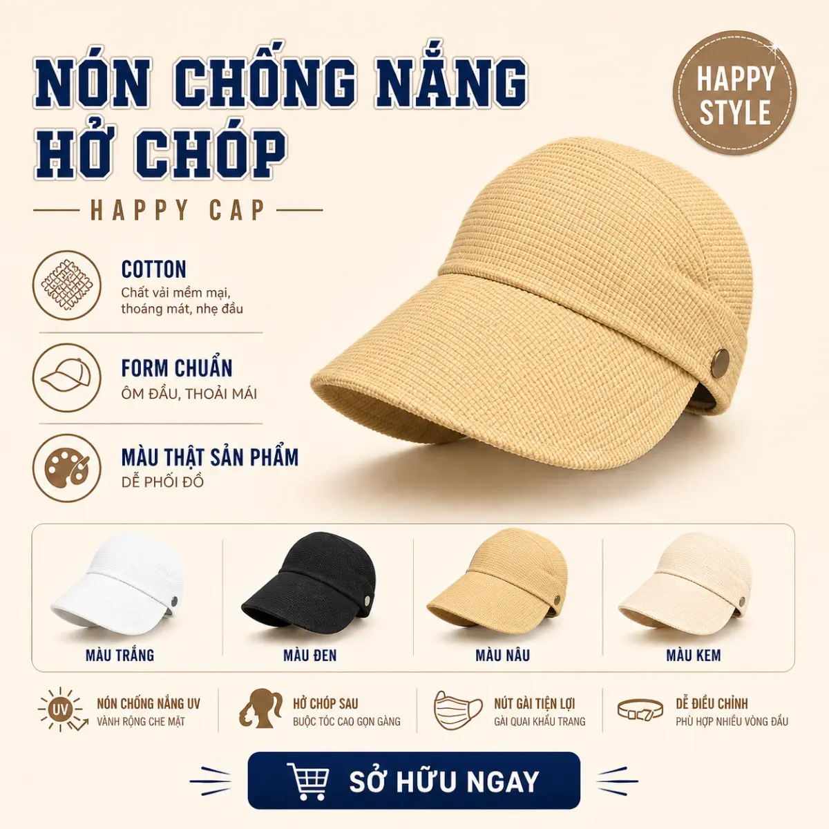 Mũ Bucket Dáng Lưỡi Trai Khoét Nửa Đầu Trơn Chất Vải Nhung Nón Chống Nắng Hở Chóp Có Móc Đeo Khẩu Trang Mùa Hè Form Unisex Nam Nữ N140 Voi