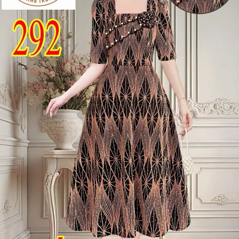 Đầm Trung Niên Dạo Phố-Dự Tiệc-Nhũ kim sa xinh lung linh(Mã292)