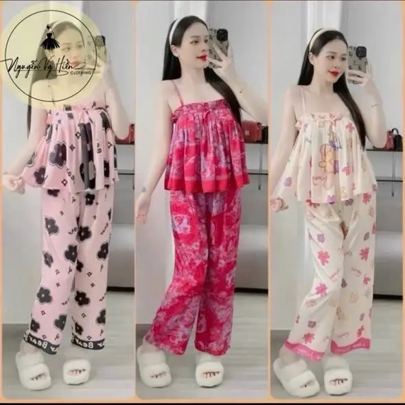 séc đồ bộ quần dài áo hai dây may xếp ly phía trước ,có dây tăng đưa điều chỉnh!