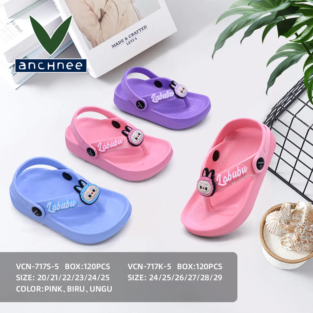 Sandal Karakter Anak Perempuan VANCHNEE 717K-5 Motif Lucu Labubu Terbaru (24-29) - Nyaman dan Ceria di Setiap Langkah! - Fashion, Kaki