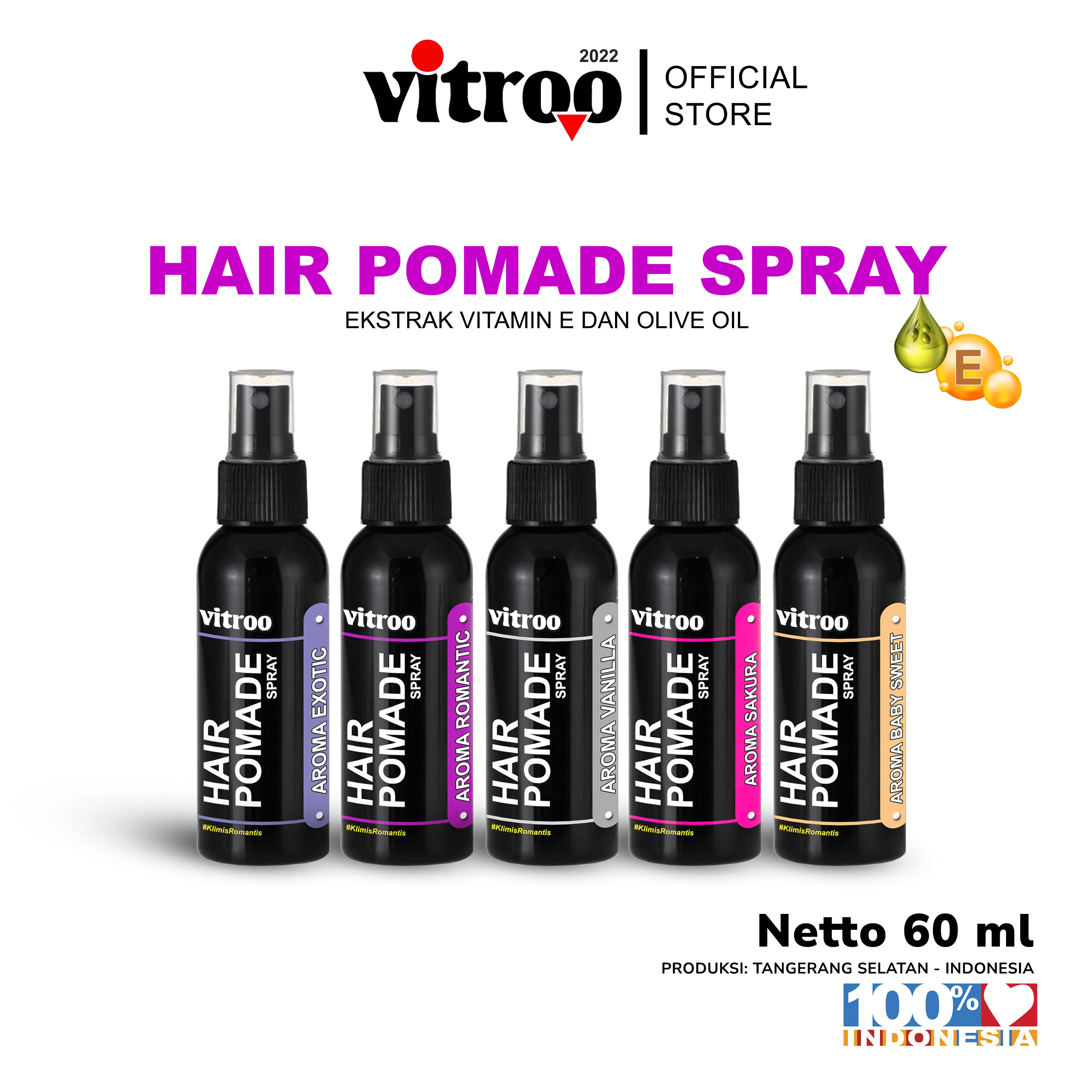 Vitroo Pomade Spray Pomed Semprot Waterbase Natural FREE Sisir Saku Minyak Rambut Pria Hair Styling Hitam Vitamin Wangi Melembutkan