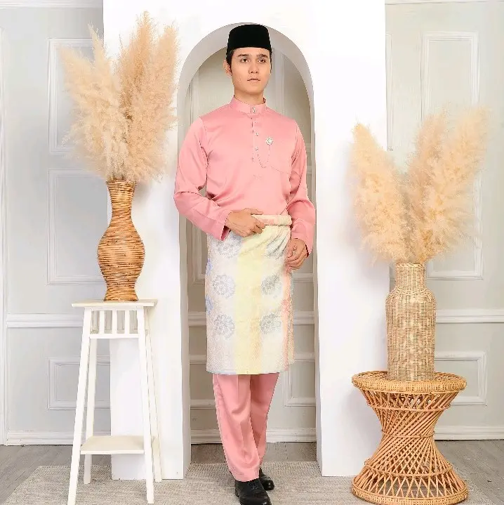 Baju Melayu Valintino Satin Tradisional Raya Slim Fit XDA Pesak - Dress, Butang Xda Pakaian